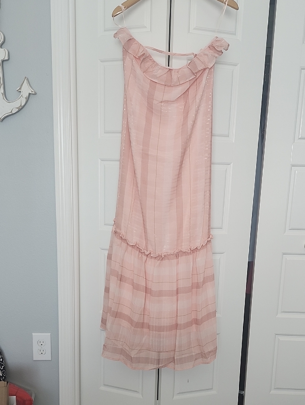 Ina Blush Pink Striped Ruffle-Hem Sundress